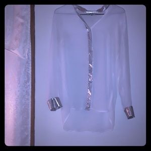 Sheer long sleeve top with silver accents
